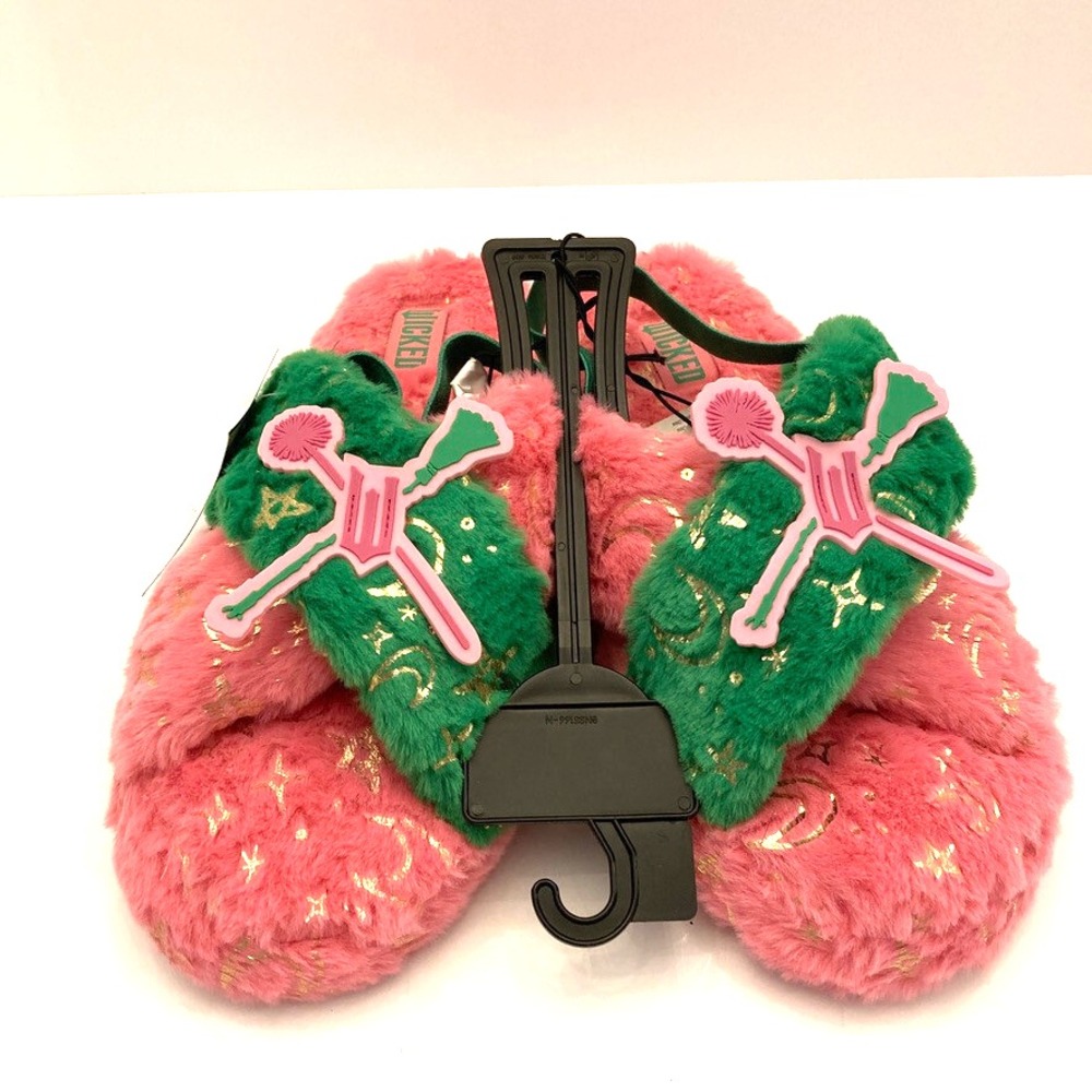 Wicked Movie Plush Slippers Pink & Green ELPHABA GLENDA Defy Gravity Womans 7-8‎